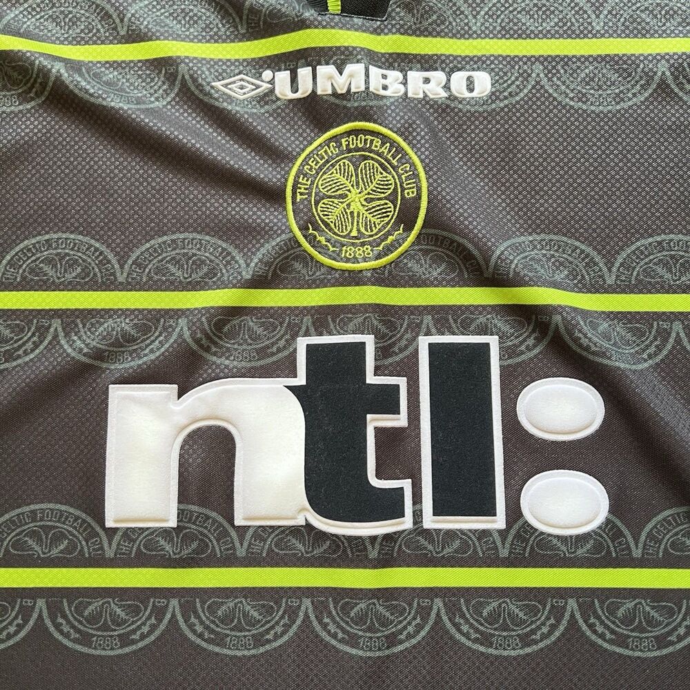 Vintage Umbro Celtic FC Jersey NTL Sponsor Black Green Away Shirt Men XL Y2K - Picture 2 of 12